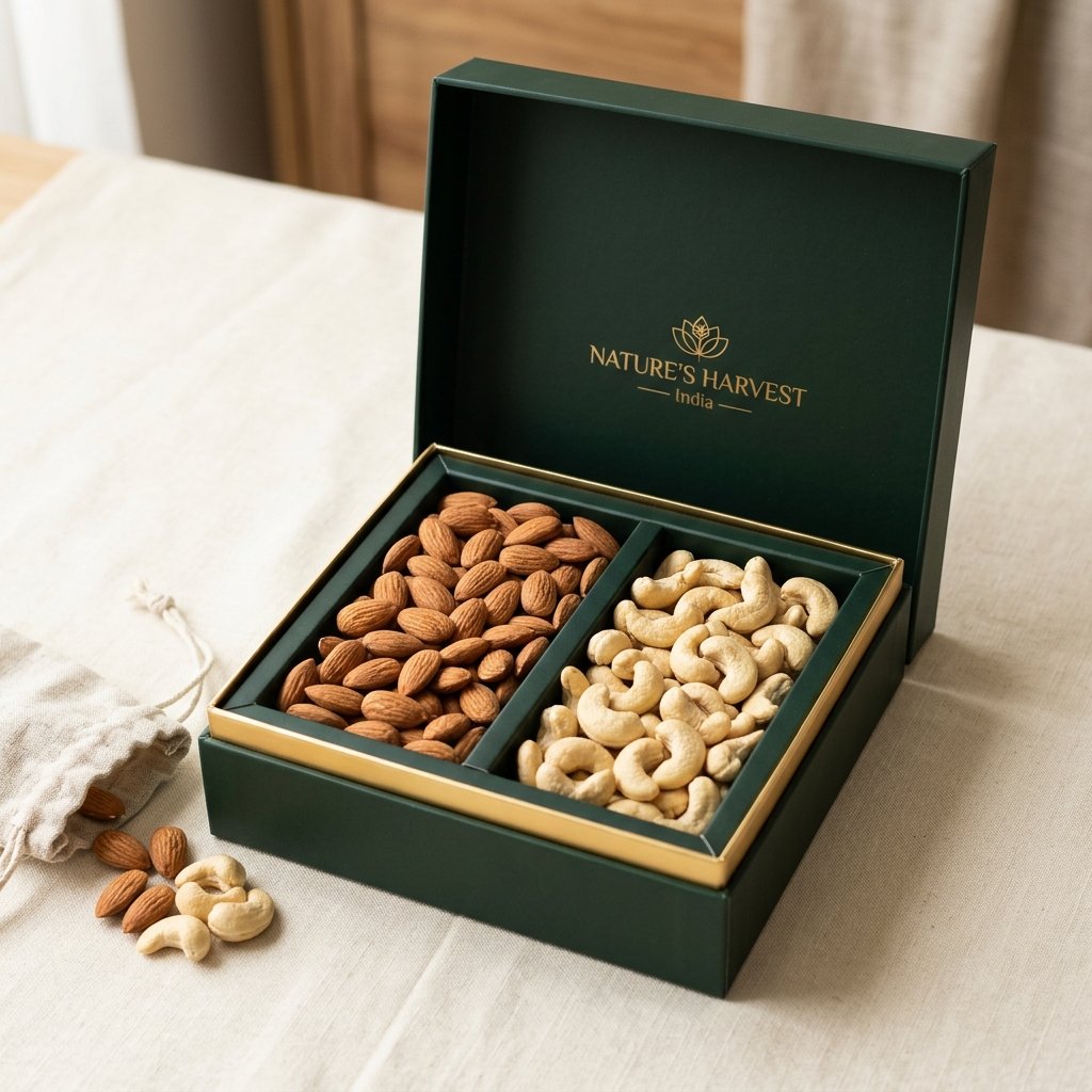 2 Piece Gift Box with 2 compartments of premium almonds and cashews